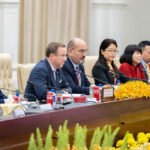EU business delegation with Cambodian government officials in Phnom Penh for trade discussions.