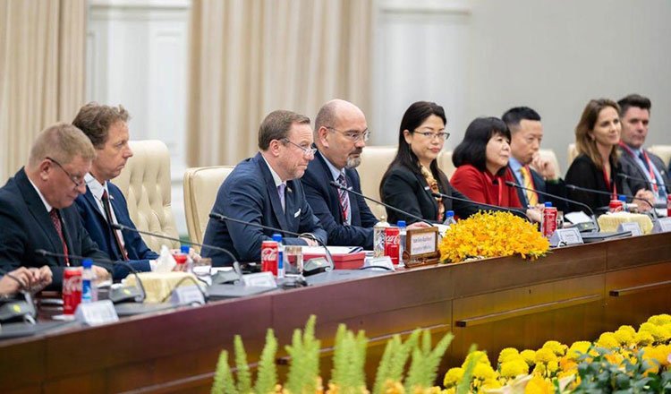 EU business delegation with Cambodian government officials in Phnom Penh for trade discussions.