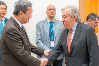 Prime Minister Hun Manet with UN Secretary-General António Guterres at Geneva meeting on territorial dispute