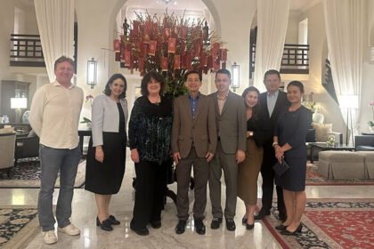 Lyn Hughes of Wanderlust Travel Media at a tourism site in Cambodia