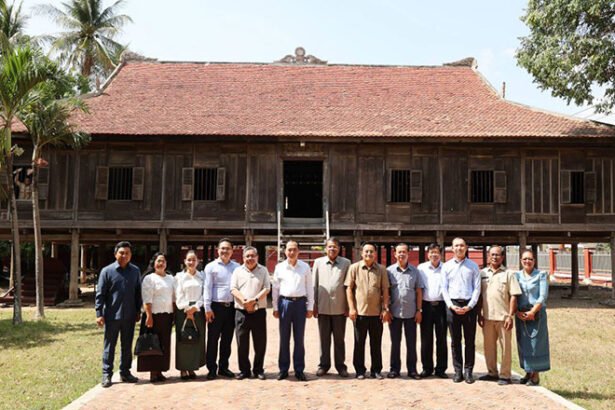 Historic 100 Pillar House in Kratie Cambodia undergoing improvements for tourism development