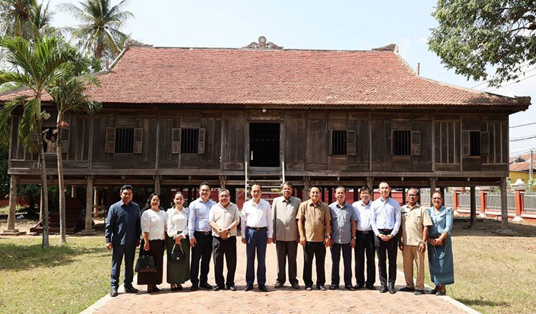Historic 100 Pillar House in Kratie Cambodia undergoing improvements for tourism development