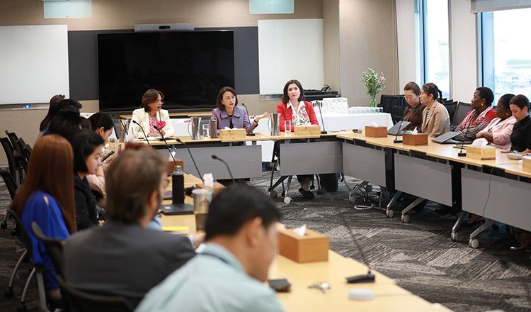 Cambodia minister speaking about investing in women and girls for national development and gender equality