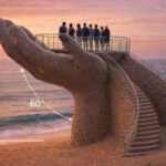 Giant palm sculpture construction in Kampot Cambodia tourism project