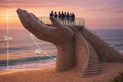 Giant palm sculpture construction in Kampot Cambodia tourism project