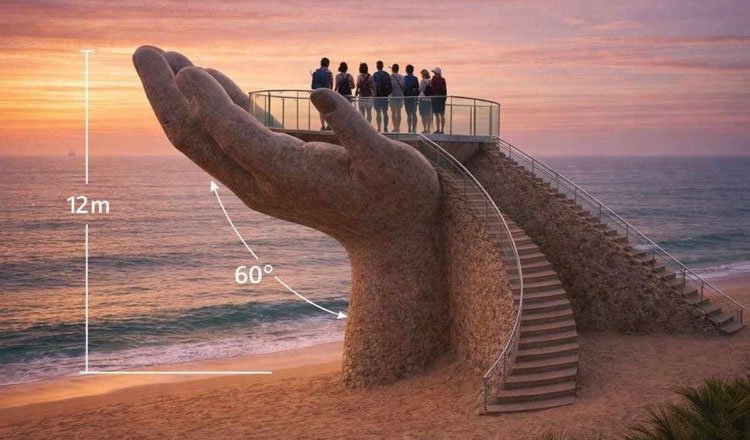 Giant palm sculpture construction in Kampot Cambodia tourism project