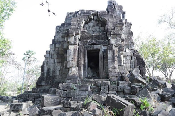 Kuk Yeay Ham temple in Kampong Cham Cambodia undergoing restoration and preservation work
