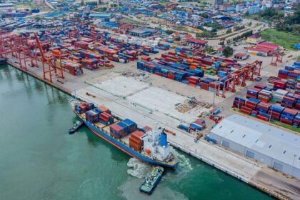 Sihanoukville deep sea port Cambodia showing container terminal expansion and maritime infrastructure