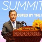 Cambodian Prime Minister Hun Manet delivering remarks at the General Department of Taxation headquarters inauguration in Phnom Penh.
