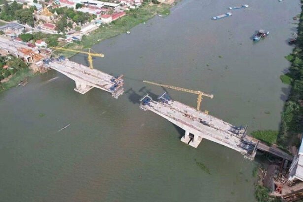 Bassac River Bridge Linking Chak Angre Krom and Prek Pra Reaches 73% Completion