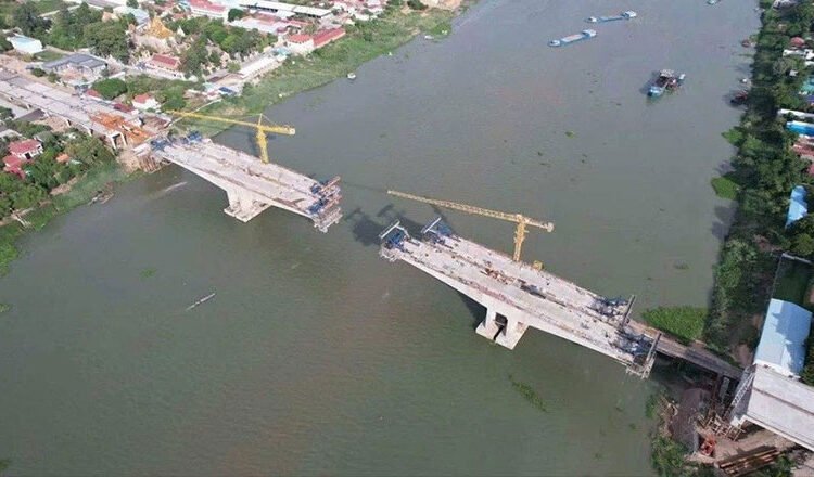 Bassac River Bridge Linking Chak Angre Krom and Prek Pra Reaches 73% Completion